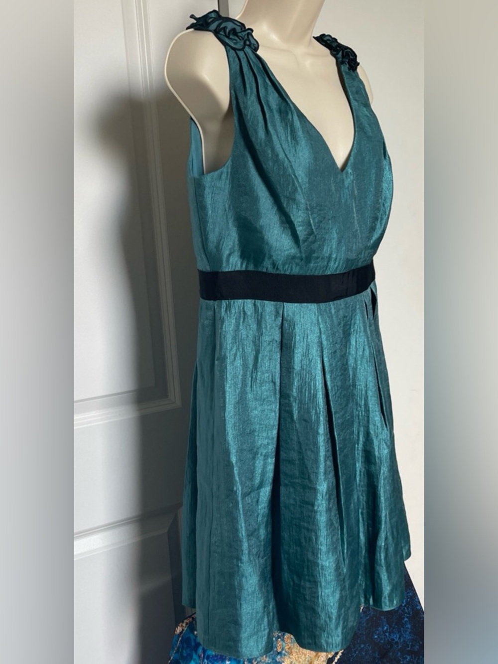 ADRIANNA PAPELL Sunny Daize Women Dress Teal Blue Size 10P Cocktail Wedding